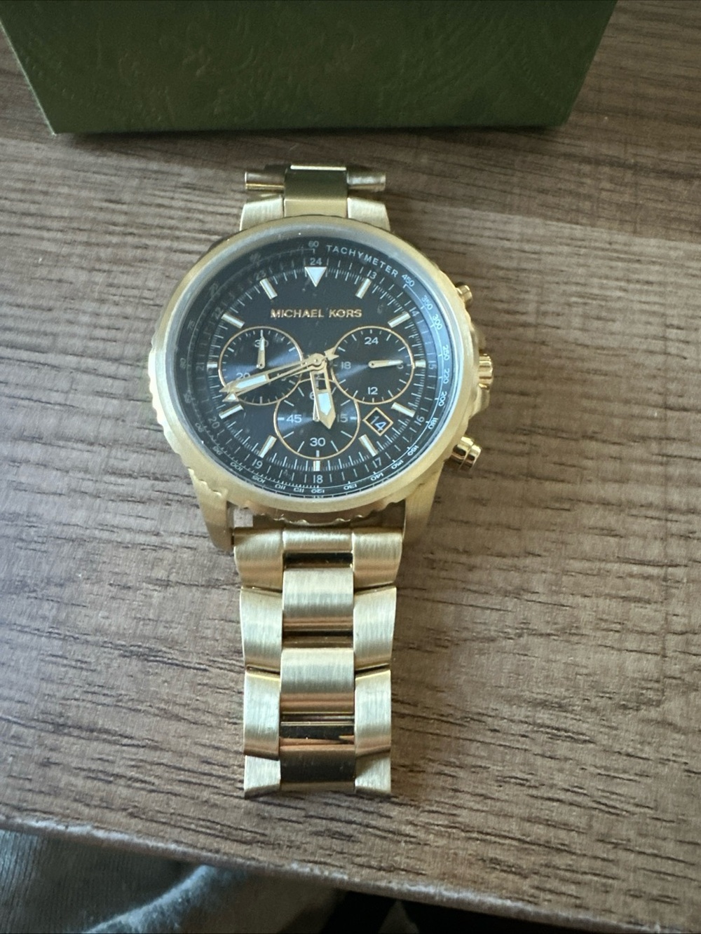 Michael Kors Gold and Black Stainless Chronograph Bracelet Watch